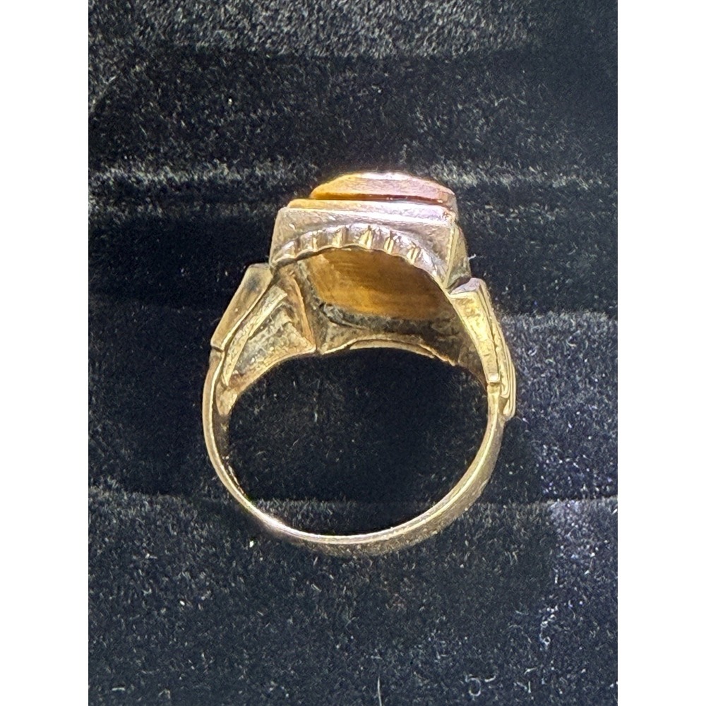 Vintage 10K Yellow Gold Tiger Eye Roman Warrior Cameo Intaglio Ring Sz 7 6g - Picture 6 of 10